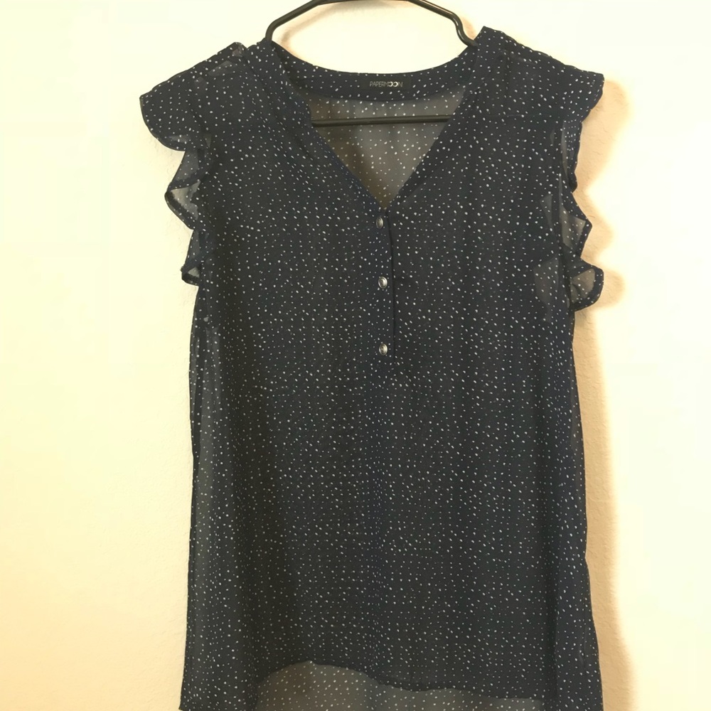 Papaya Dark Blue Sheer Top